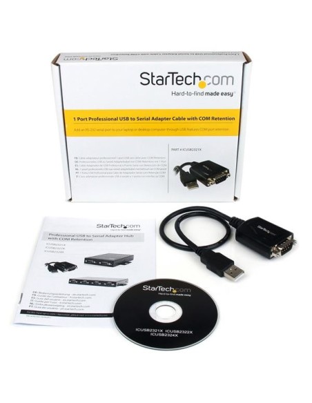 StarTech.com Cable Profesional de USB a Puerto Serie Serial RS232 DB9 con Retención del Puerto COM - 0.42m Negro