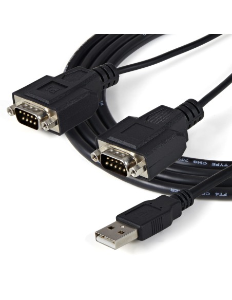StarTech.com Cable USB a 2 Puertos Serie Serial RS232 DB9 Retención del Puerto de Asignación COM - 2.13m Negro