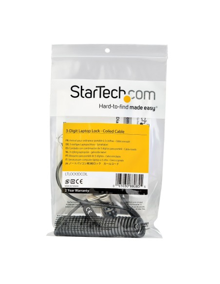 StarTech.com LTLOCK3DCOIL Cable antirrobo Negro Acero inoxidable para portatil