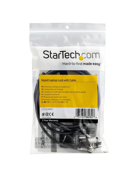 StarTech.com Candado con Cable para Portátil - con Traba de Ranura (Tipo K) - con Llave - Negro Plata