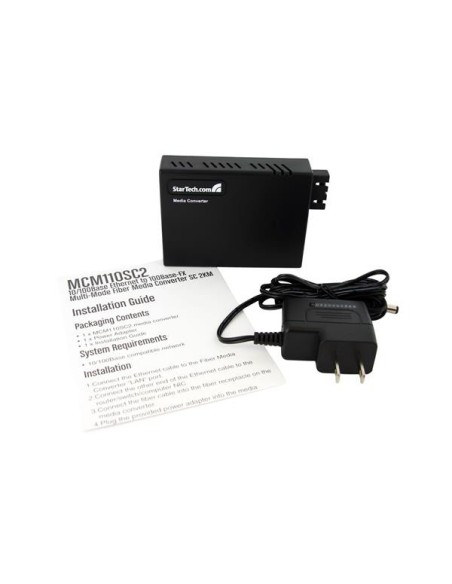 StarTech.com Conversor de Medios Ethernet RJ45 a Fibra Í?ptica Multimodo SC - 2Km - Negro