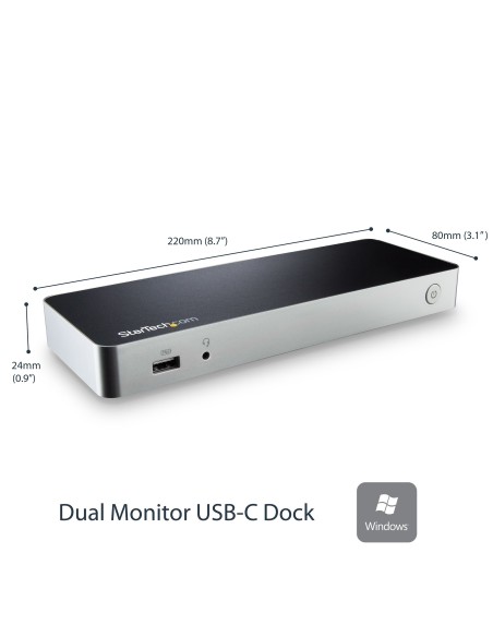StarTech.com Docking USB-C con MST para Monitores Duales - 5 Puertos USB 3.0 - Negro Plata