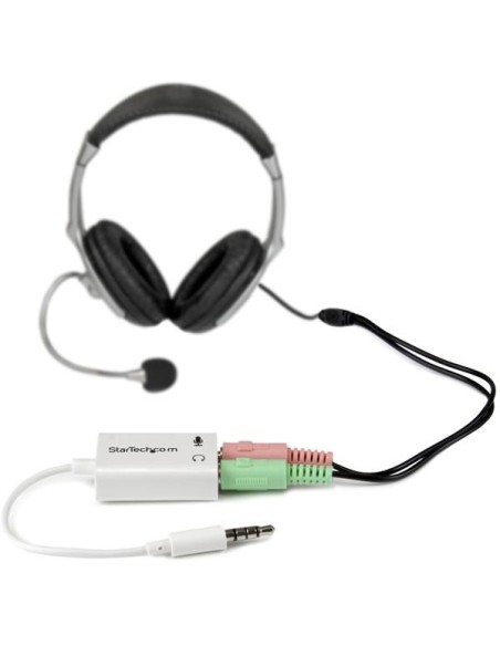 StarTech.com Adaptador de Auriculares con Micrófono Mini Jack 3,5mm Macho 4 pines a Conectores de Auriculares y de Micrófono Min