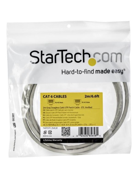 StarTech.com Cable de 2m Gris de Red Gigabit Cat6 Ethernet RJ45 sin Enganche - Snagless - N6PATC2MGR