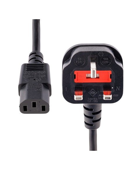 StarTech.com PXT101UK3M Cable de Alimentación Corriente de 3m para Ordenador C13 a Enchufe Británico Clavija Inglesa - BS 1363 -