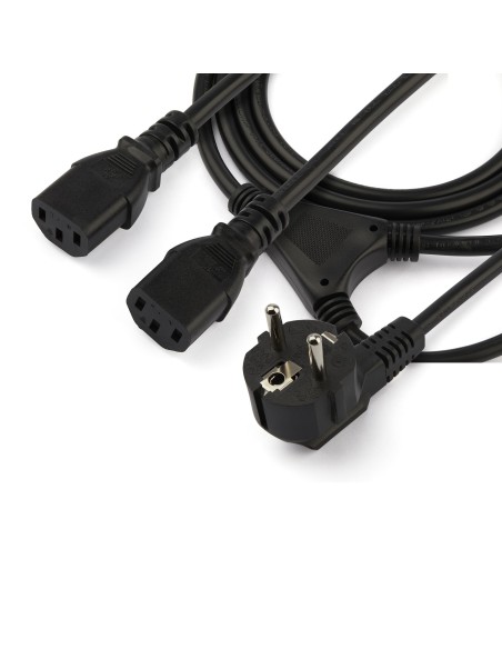 StarTech.com PXT101YEU2M Cable de 2m de alimentación para ordenadores Schuko CEE7 a 2x C13 en Y - Cable de Alimentación Tipo Eur