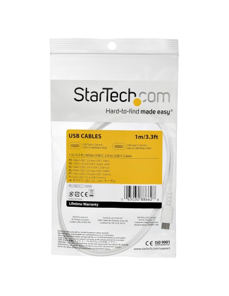 StarTech.com Cable de 1m USB-C Macho a Macho - Blanco RUSB2CC1MW