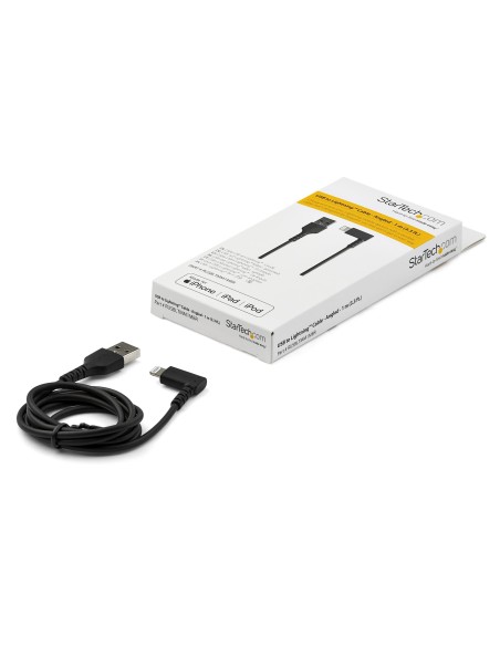StarTech.com Cable de 1m Lightning Angulo Acodado a USB tipo A Macho a Macho - Certificado MFI - Negro RUSBLTMM1MBR