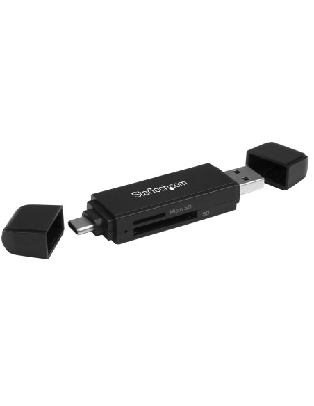 StarTech.com Lector Grabador USB 3.0 USB-C Tipo C y USB-A de Tarjetas de Memoria Flash SD Micro SD Alimentado por USB - Negro
