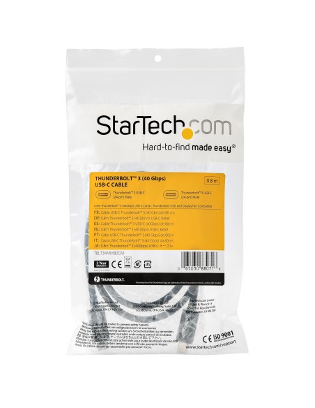 StarTech.com Cable de 0.8m Thunderbolt 3 USB-C 40Gbps - Compatible con Thunderbolt y USB - Negro