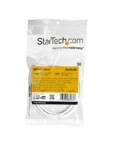 StarTech.com Cable de 2m USB-C a USB-C Macho a Macho con capacidad para Entrega de Alimentación de 5A - Cable de Carga USB-C - B