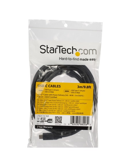 StarTech.com Cable de 3m USB-C a USB-C Macho a Macho con capacidad para Entrega de Alimentación de 5A - Cable de Carga USBC - Ne