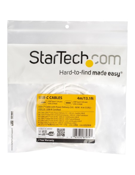 StarTech.com Cable 4m USB-C a USB-C Macho a Macho con capacidad para Entrega de Alimentación de 5A - Cable de Carga USBC - USB 2