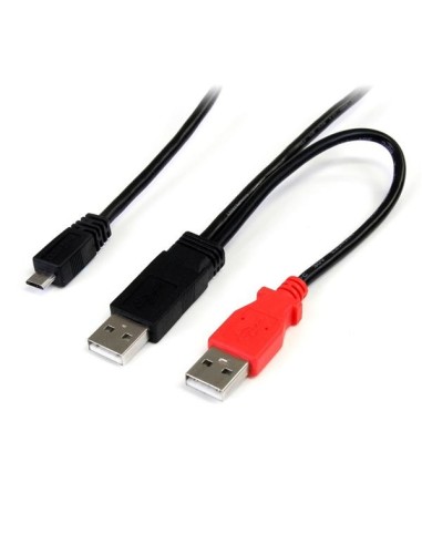 StarTech.com Cable de 91cm USB 2.0 en Y para Discos Duros Externos - Cable Micro usb B a 2x USB A macho a macho - negro