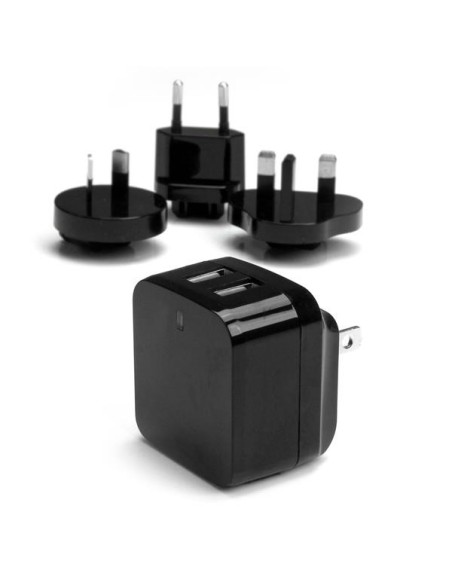 StarTech.com Cargador de Pared USB 2.0 de 2 Puertos para Tablets Smartphones - Cargador de Alta Potencia para Viajes negro
