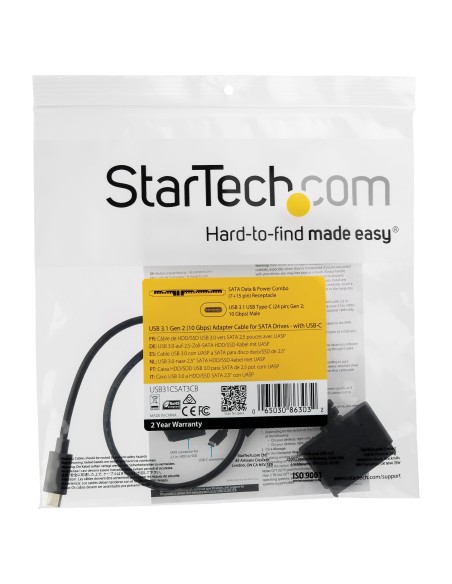 StarTech.com Cable Adaptador USB 3.1 (10 Gbps) a SATA para unidades de disco de 2,5 Pulgadas - negro