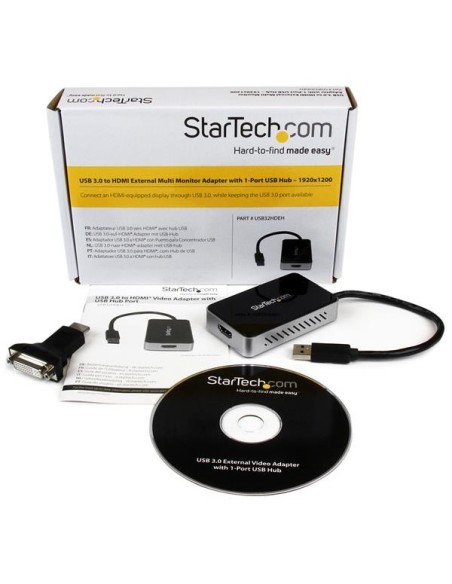 StarTech.com Adaptador de VÍ­deo Externo USB 3.0 a HDMI con Hub USB 1 Puerto - Tarjeta Gráfica Cable - 1080p negro