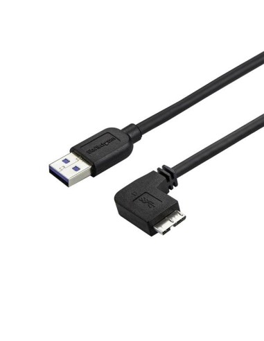 StarTech.com Cable delgado de 1m Micro USB 3.0 acodado a la derecha a USB A macho a macho negro