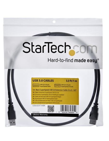 StarTech.com Cable 1m Extensión Alargador USB 3.1 SuperSpeed - USB A Macho a USB A Hembra - Negro