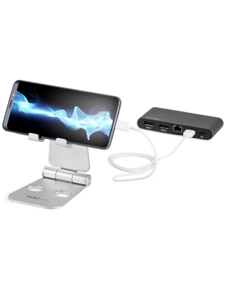 StarTech.com Base para Móvil y Tablet - Plegable - Soporte Ajustable para Tablet - Soporte Multidispositivo - aluminio plata