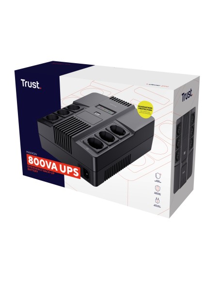 Sai linea interactiva trust maxxon 800va 6x schuko proteccion avr proteccion sobrecarga corto circuito negro 23326
