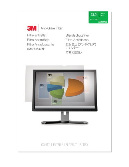 3M Filtro antirreflejos de para monitor de escritorio con pantalla panorámica de 23"