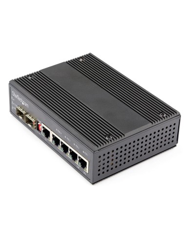 Switch Conmutador Industrial StarTech.com ethernet gigabit 6 Puertos 4x RJ45 PoE 2 Ranuras SFP PoE+ de 30W 12-48VDC DIN negro IE