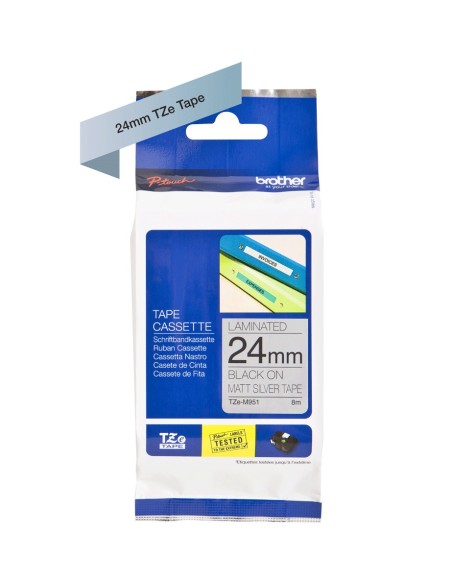Cinta para impresora de etiquetas brother negro sobre plata 8m TZeM951