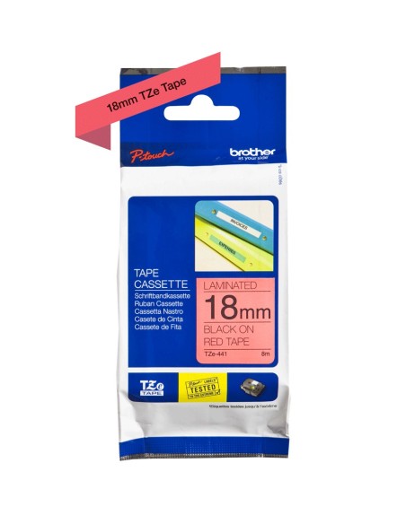 Cinta laminada brother negro sobre rojo tze 18mm gris TZe441