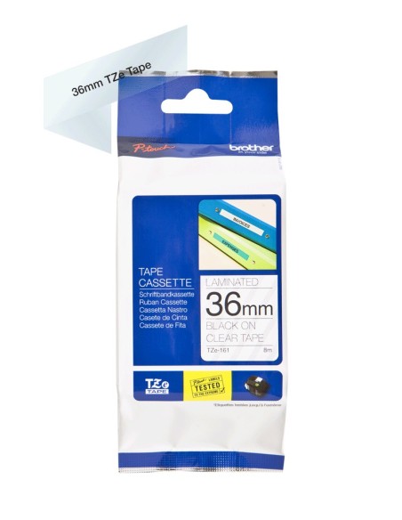 BROTHER Cinta laminada 36mm Negro sobre Transparente