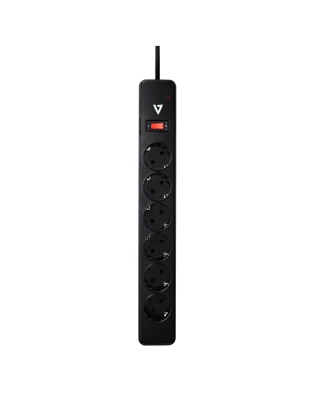 V7 Protector contra sobrevoltajes de 6 tomas Schuko para uso en casa u oficina, cable de 1,8 m, 1050 julios - Negro