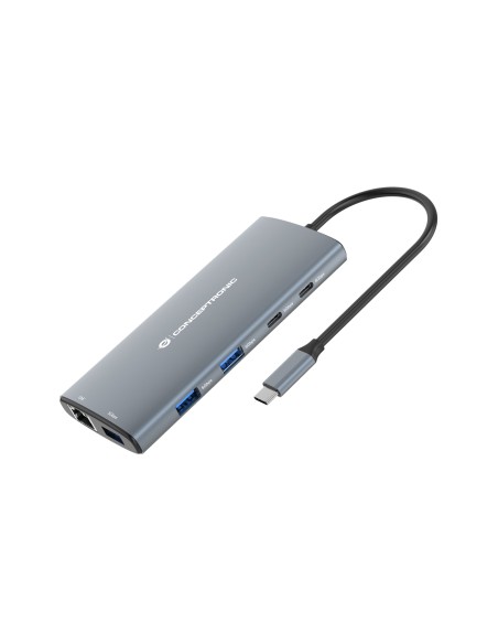 Hub conceptronic interfaz usb 3.2 gen 1 (3.1 Gen 1) type-C hdmi rj45 lector tarjeta 5000 mbit s negro plata DONN06G