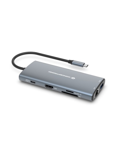 Hub conceptronic interfaz usb 3.2 gen 1 (3.1 Gen 1) type-C hdmi rj45 lector tarjeta 5000 mbit s negro plata DONN06G