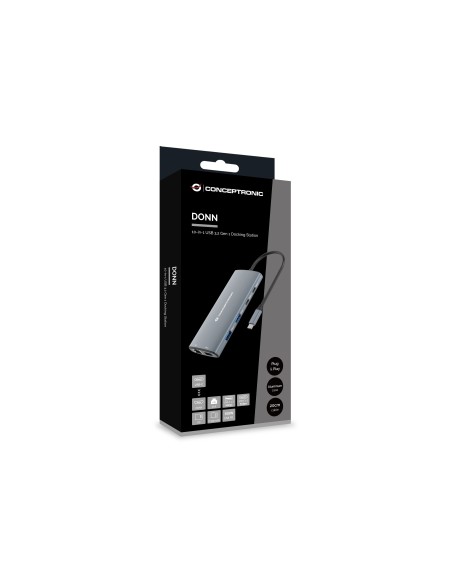 Hub conceptronic interfaz usb 3.2 gen 1 (3.1 Gen 1) type-C hdmi rj45 lector tarjeta 5000 mbit s negro plata DONN06G