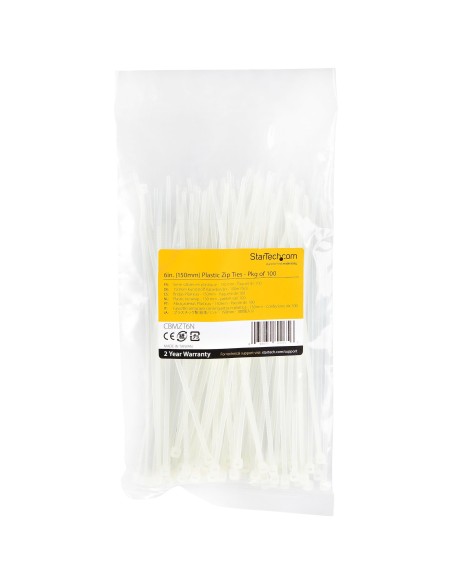 StarTech.com Bridas de 15cm para cables - 3 mm de ancho, 39 mm de diámetro, soportan 18 kg de tensión, de nylon, cierre automáti