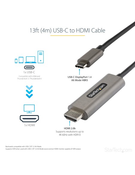 StarTech.com Adaptador Cable Hdmi estandar macho a usb tipo-c macho utra hd 4K de 60Hz con HDR10 negro plata