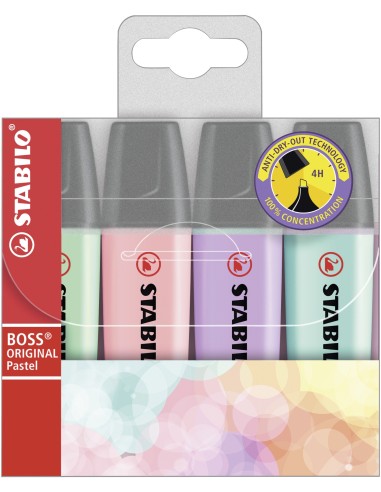 STABILO BOSS ORIGINAL marcador 4 pieza(s) Punta de cincel Lila, Menta, Rosa, Turquesa