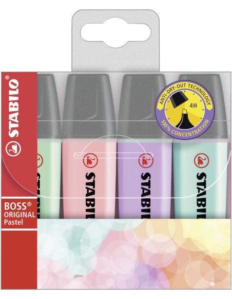 STABILO BOSS ORIGINAL marcador 4 pieza(s) Punta de cincel Lila, Menta, Rosa, Turquesa