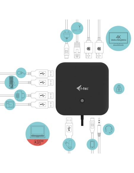 i-tec USB-C Dual Display Docking Station with Power Delivery 100 W + Universal Charger 112 W