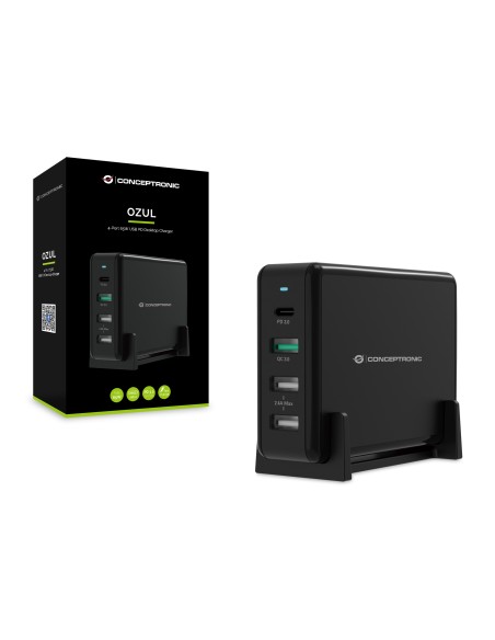 Conceptronic Cargador de dispositivo móvil Interior USB Tipo C tipo A USB 3.2 Gen 1(3.1 Gen 1) Negro