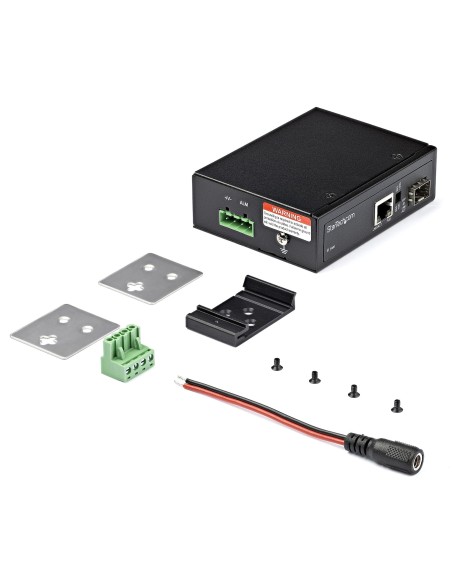 StarTech.com Conversor de Medios Ethernet Industrial PoE+ de Fibra a Ethernet de 60W - Convertidor SFP a RJ45 de Fibra IP30