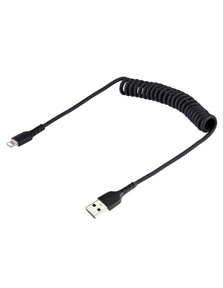 StarTech.com Cable 50cm USB a Lightning con Certificación MFi, Cable Rizado de Carga para iPhone, Negro, con Recubrimiento de TP