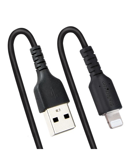 StarTech.com Cable 50cm USB a Lightning con Certificación MFi, Cable Rizado de Carga para iPhone, Negro, con Recubrimiento de TP