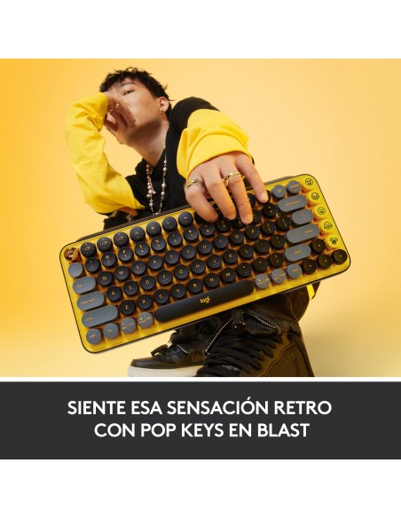 Logitech POP Keys Wireless Mechanical Keyboard With Emoji Keys teclado RF Wireless + Bluetooth QWERTY Español Negro, Gris, Amari