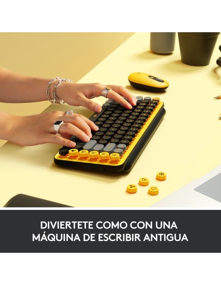 Logitech POP Keys Wireless Mechanical Keyboard With Emoji Keys teclado RF Wireless + Bluetooth QWERTY Español Negro, Gris, Amari