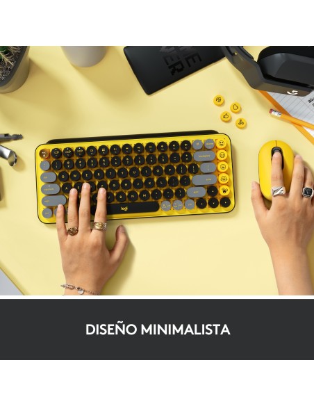 Logitech POP Keys Wireless Mechanical Keyboard With Emoji Keys teclado RF Wireless + Bluetooth QWERTY Español Negro, Gris, Amari