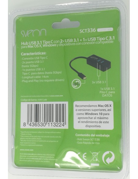 Sveon SCT336 hub de interfaz USB 3.2 Gen 1 (3.1 Gen 1) Type-C