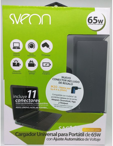 Sveon SAC165 adaptador e inversor de corriente Interior 65 W Negro