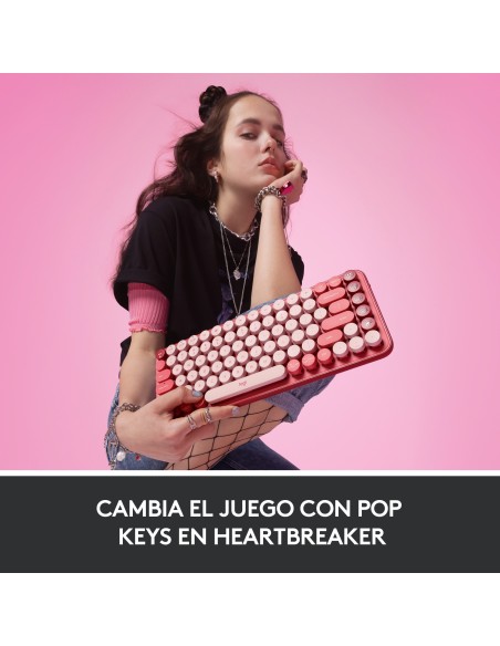 Logitech POP Keys Wireless Mechanical Keyboard With Emoji Keys teclado RF Wireless + Bluetooth QWERTY Español Borgoña, Rosa, Ros