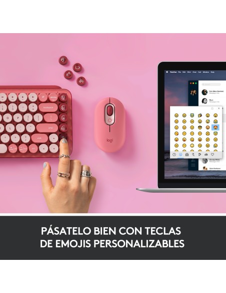 Logitech POP Keys Wireless Mechanical Keyboard With Emoji Keys teclado RF Wireless + Bluetooth QWERTY Español Borgoña, Rosa, Ros